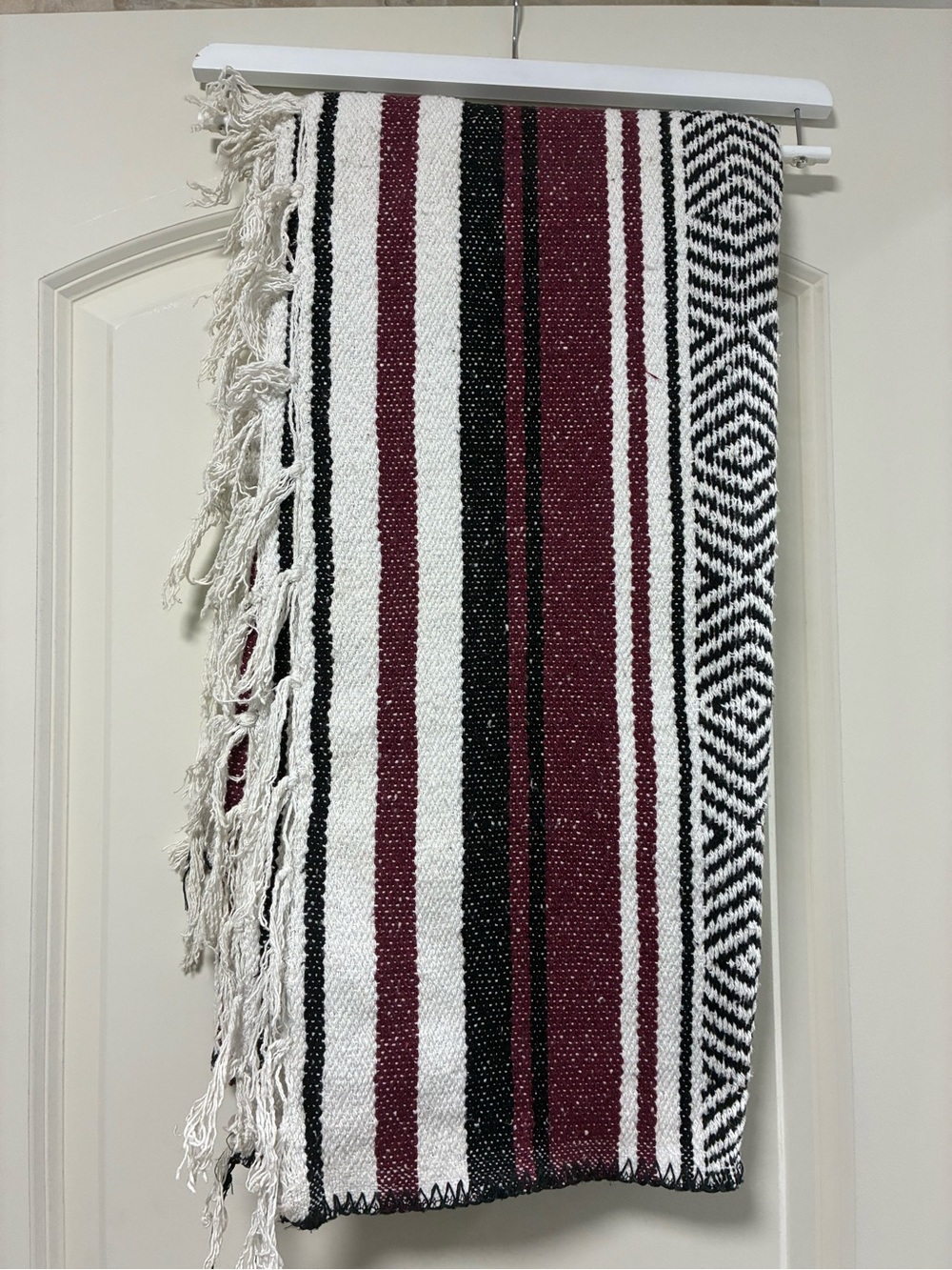 Burgundy & White Striped Mexican-Style Throw Blanket